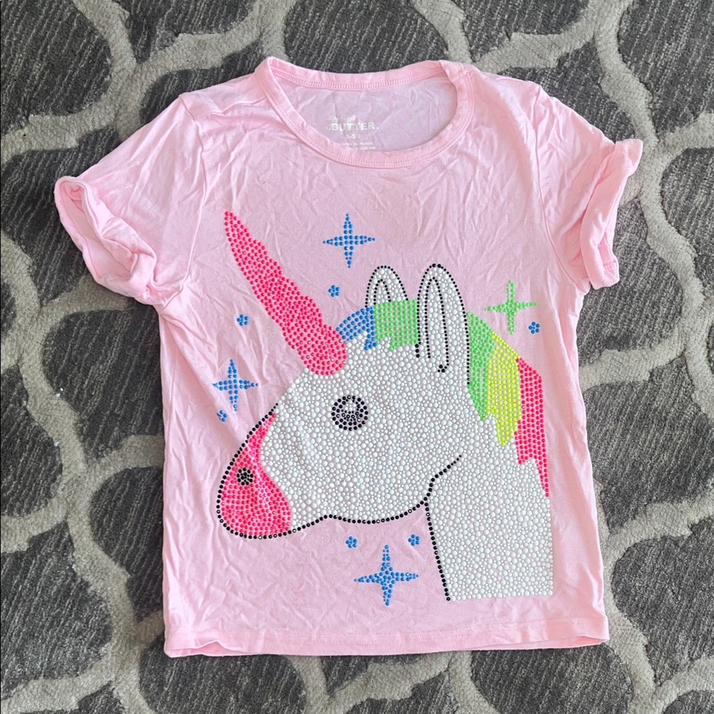 Butter Pink Short Sleeve Unicorn Tee with Rhinestones
